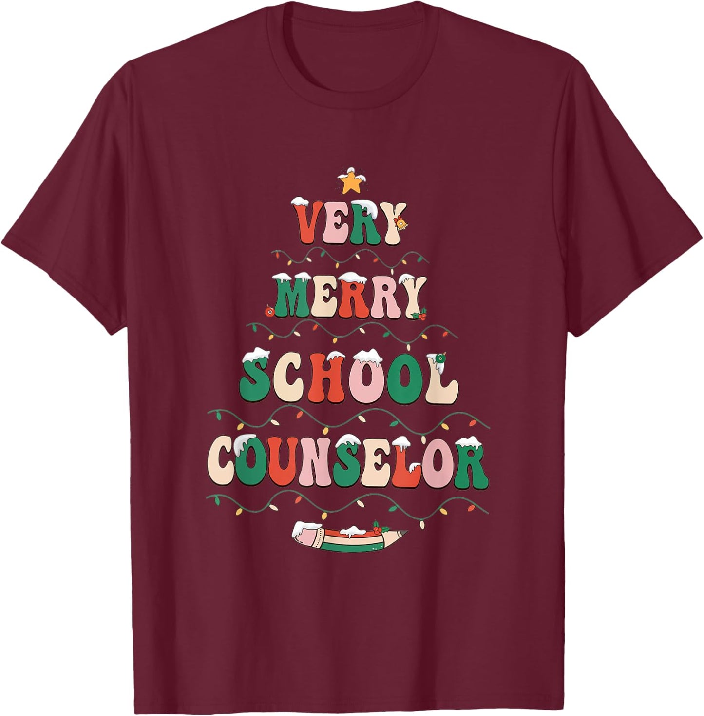 Groovy Very Merry School Counselor Christmas School Women T-Shirt - T-Shirt | Maroon