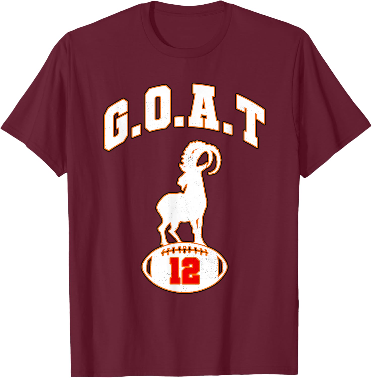 Vintage Distressed GOAT 12 Football T-Shirt - T-Shirt | Maroon