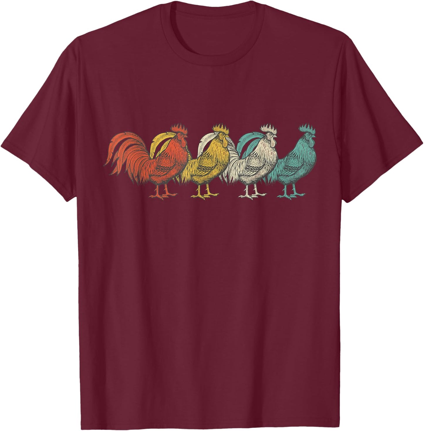 Vintage 1980s Retro Rooster Poultry Farmer Chicken T-Shirt - T-Shirt | Maroon
