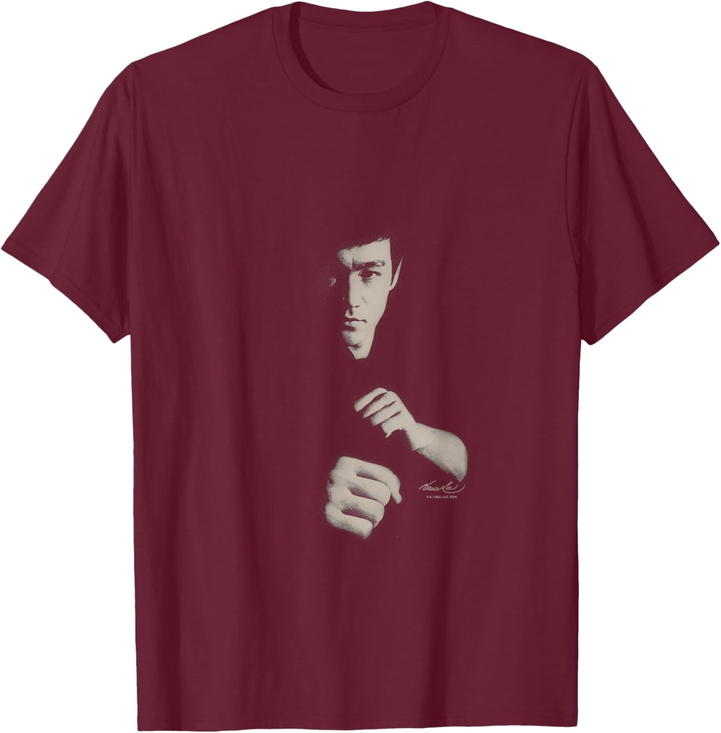 Bruce Lee Ready To Fight Shaded Portrait Vintage T-Shirt - T-Shirt | Maroon