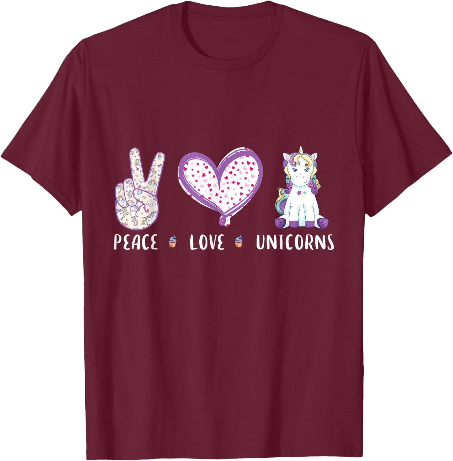 peace love Unicorns gifts for kids girls boys women T-Shirt - T-Shirt | Maroon