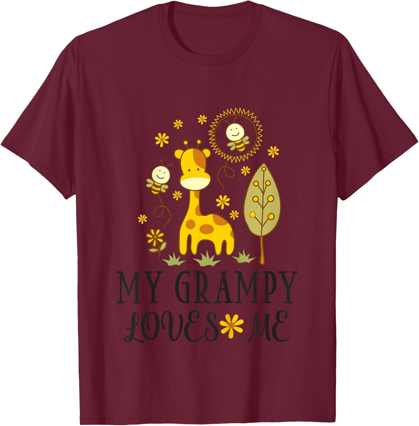 Kids My Grampy Loves Me Granddaughter Giraffe T-Shirt - T-Shirt | Maroon