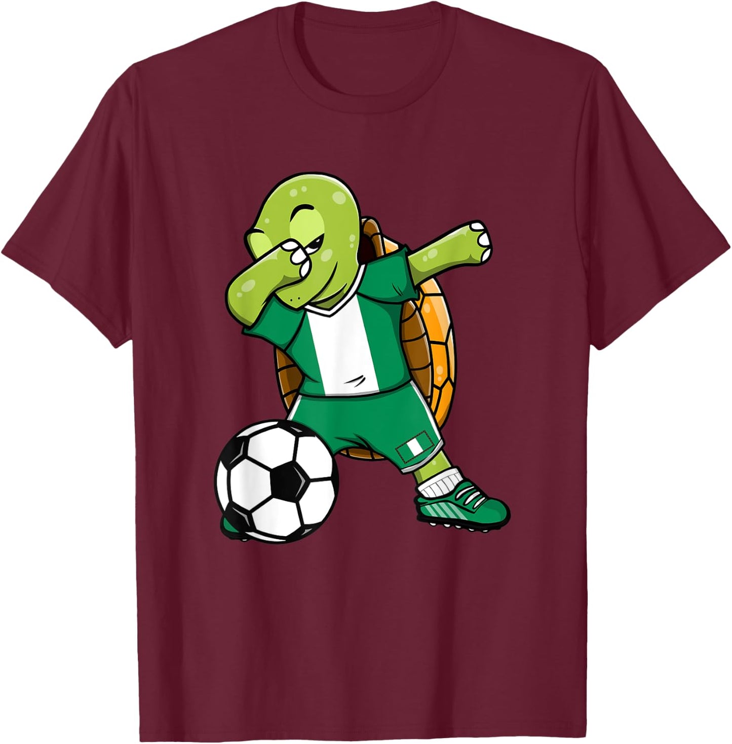 Dabbing Turtle Nigeria Soccer Fans Jersey Nigerian Football T-Shirt - T-Shirt | Maroon