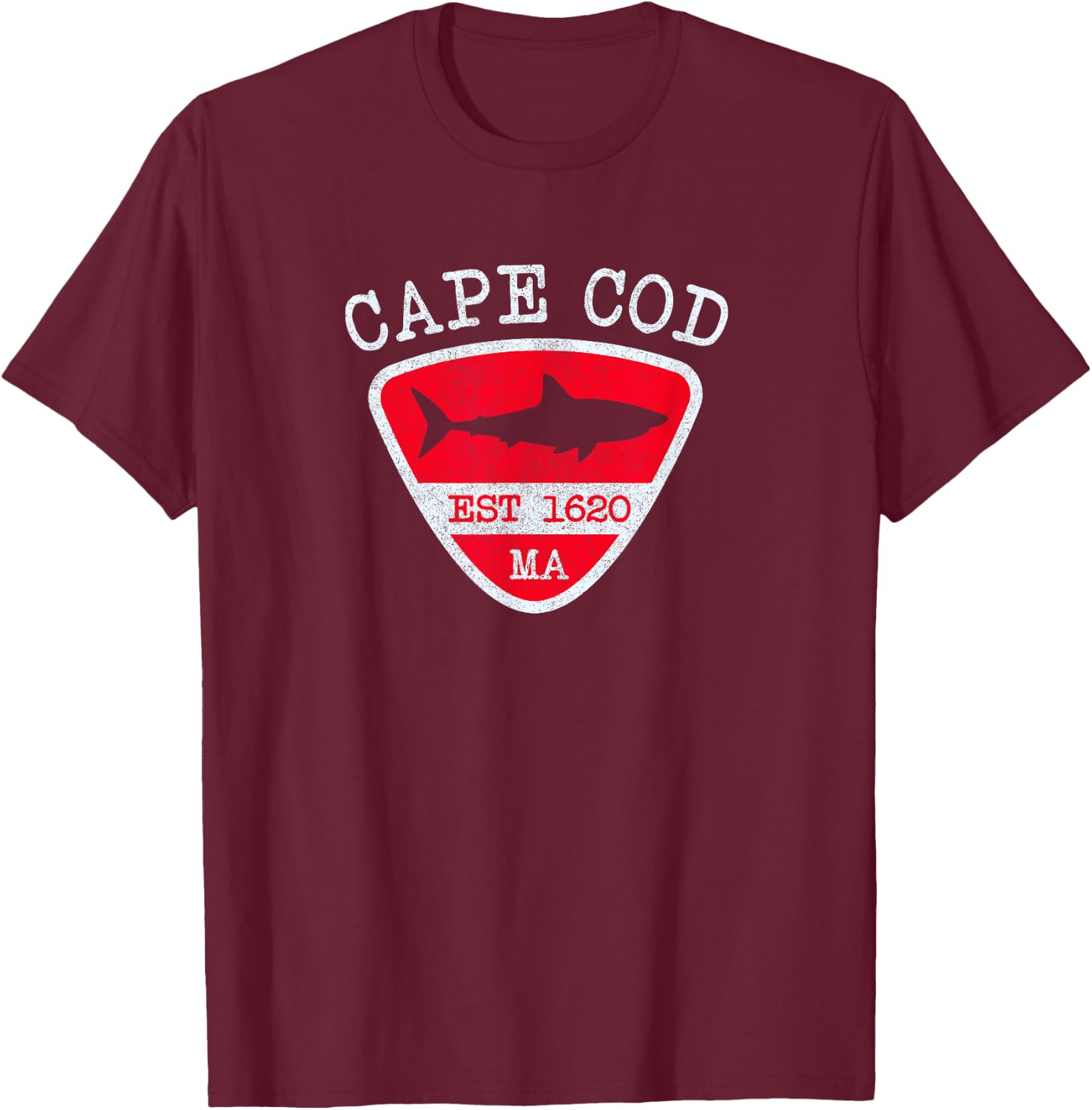 Vintage Cape Cod Massachusetts Shark Souvenir Boys Girls T-Shirt - T-Shirt | Maroon