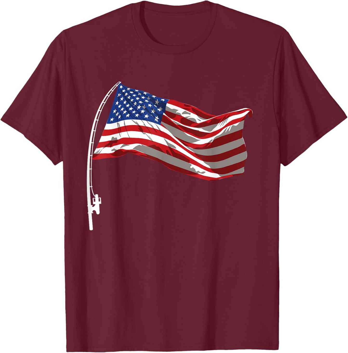 American Flag Fishing Rod 4th Of July Patriotic Fisherman T-Shirt - T-Shirt | Maroon