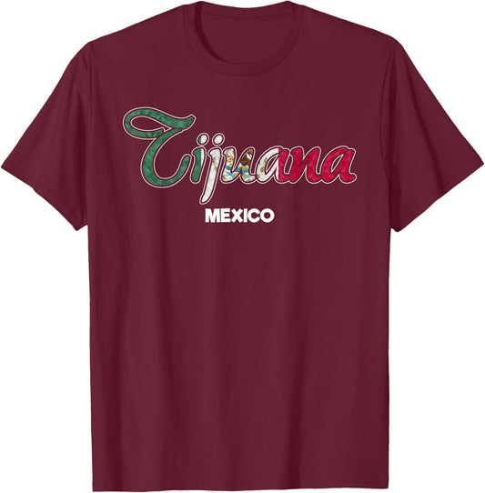 Tijuana City Flag Mexican T-Shirt - T-Shirt | Maroon