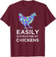 Fun Cute Floral Easily Distracted By Chickens T-Shirt - T-Shirt | Maroon