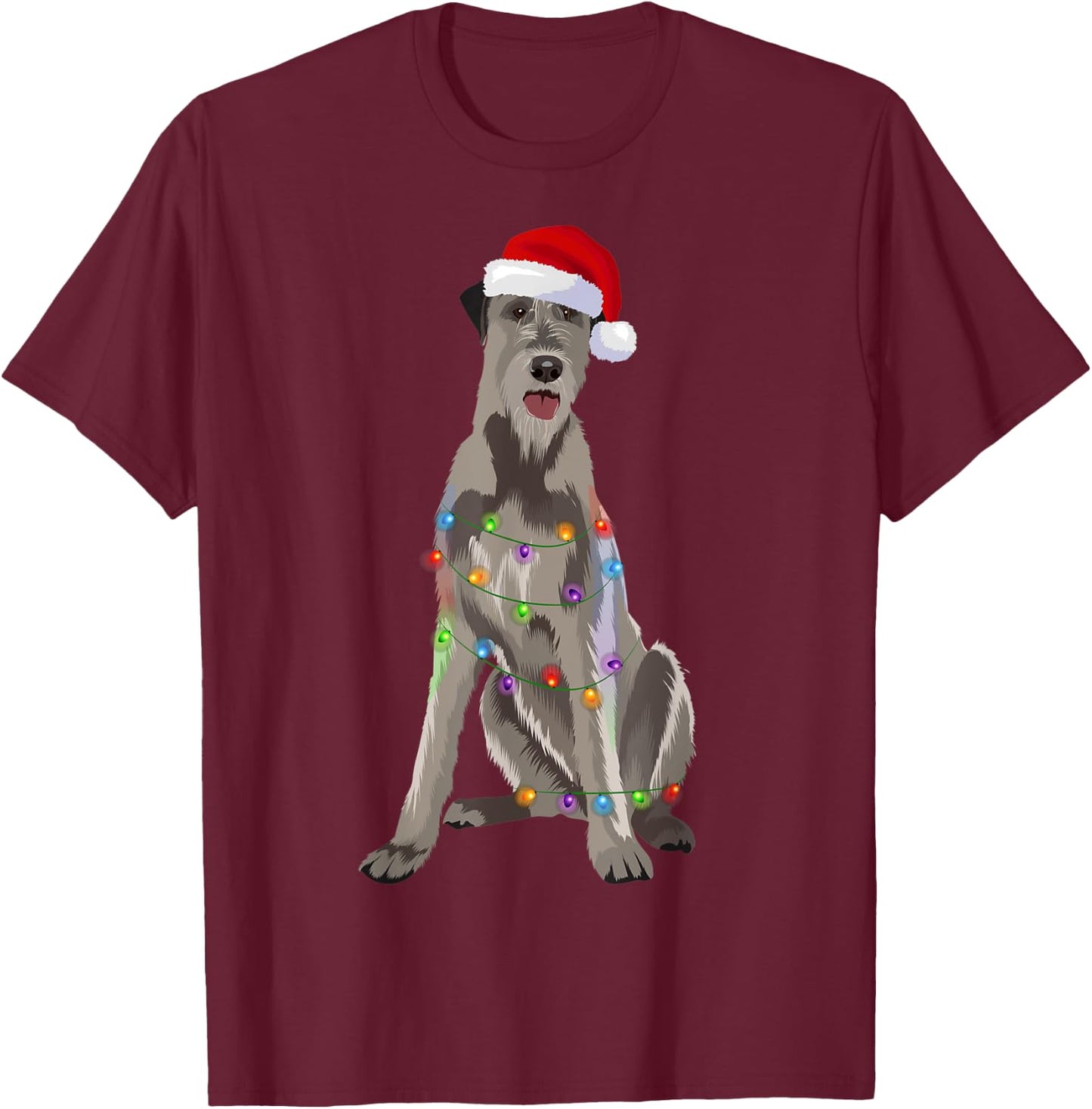Irish Wolfhound Christmas Lights Xmas Dog Lover Men Women Kids T-Shirt - T-Shirt | Maroon