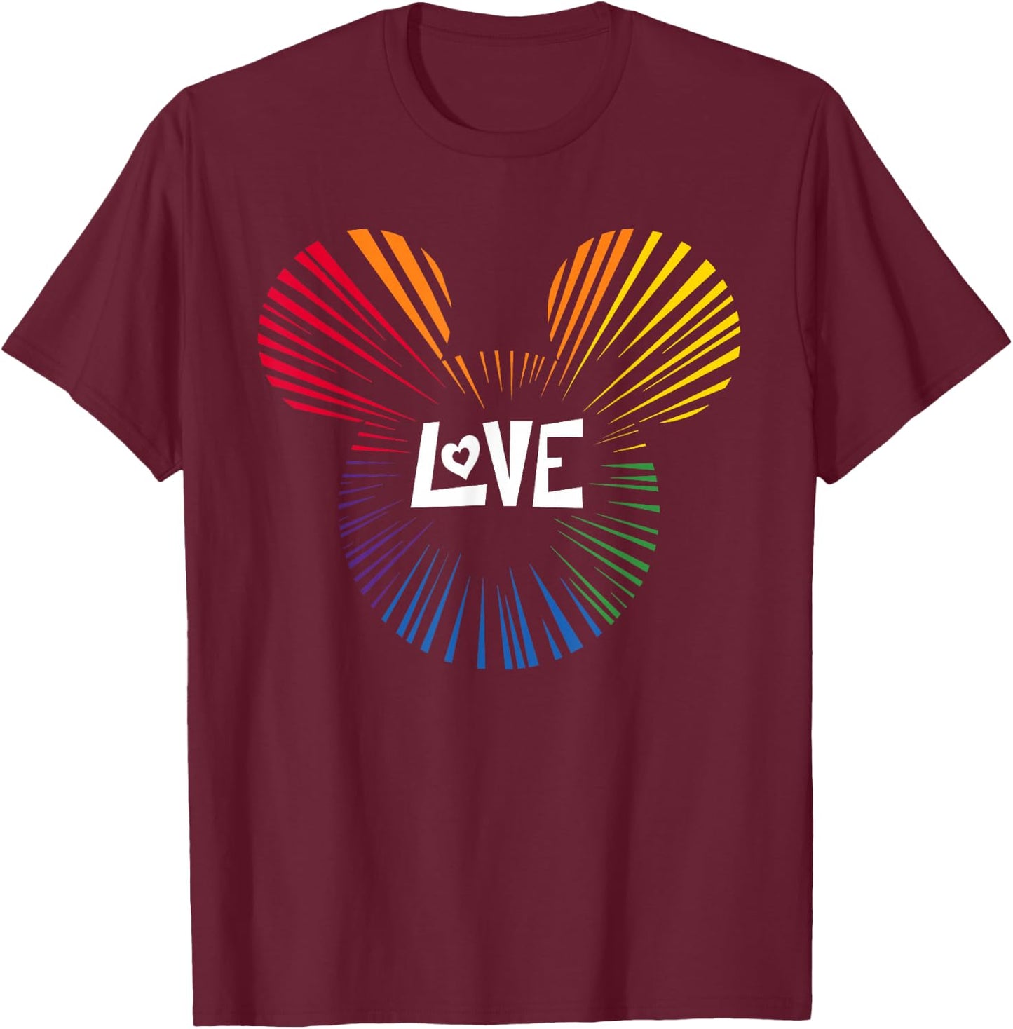 Disney Mickey Mouse Love Rainbow T-Shirt - T-Shirt | Maroon