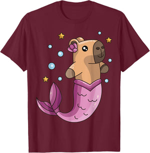 Capybara Mermaid Pink Costume Rodent Girls Under Sea Party T-Shirt - T-Shirt | Maroon