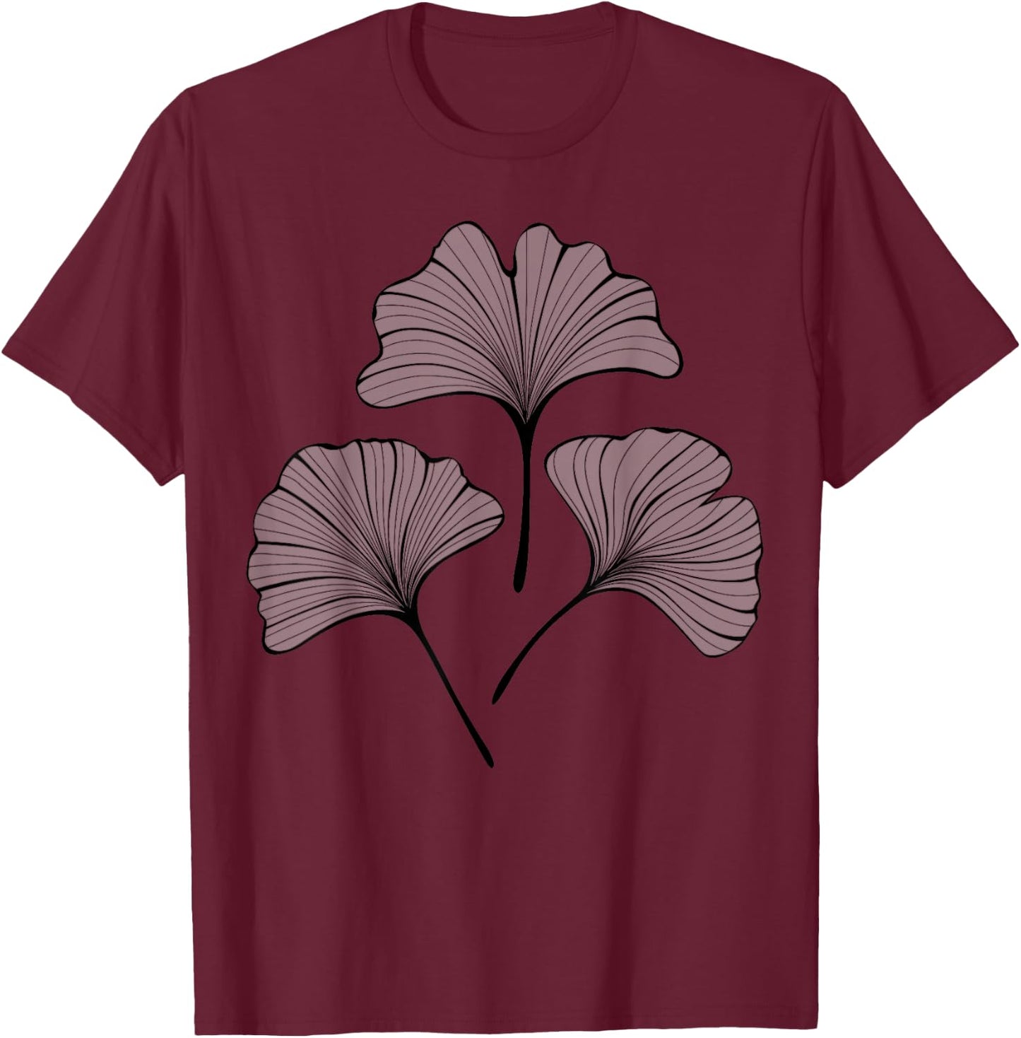 Leaves of Gingko Biloba Line Art T-Shirt - T-Shirt | Maroon