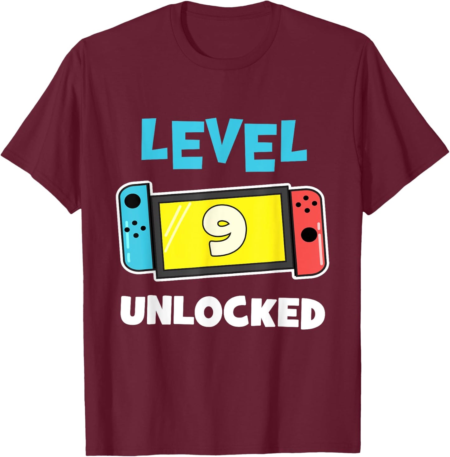 Level 9 Unlocked Gamer 9th Birthday Gift Video Game Lovers T-Shirt - T-Shirt | Maroon