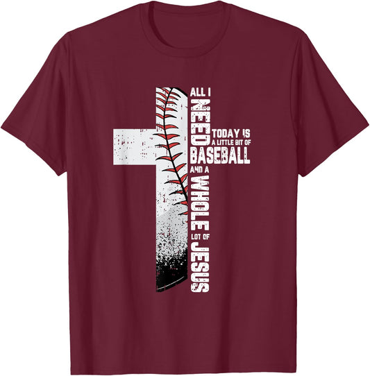 Baseball Cross Jesus Christian Quote Cool Sports Lover Gifts T-Shirt - T-Shirt | Maroon