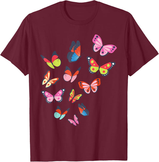 Cute Colorful Butterflies Gift Men Woman Kids T-Shirt - T-Shirt | Maroon