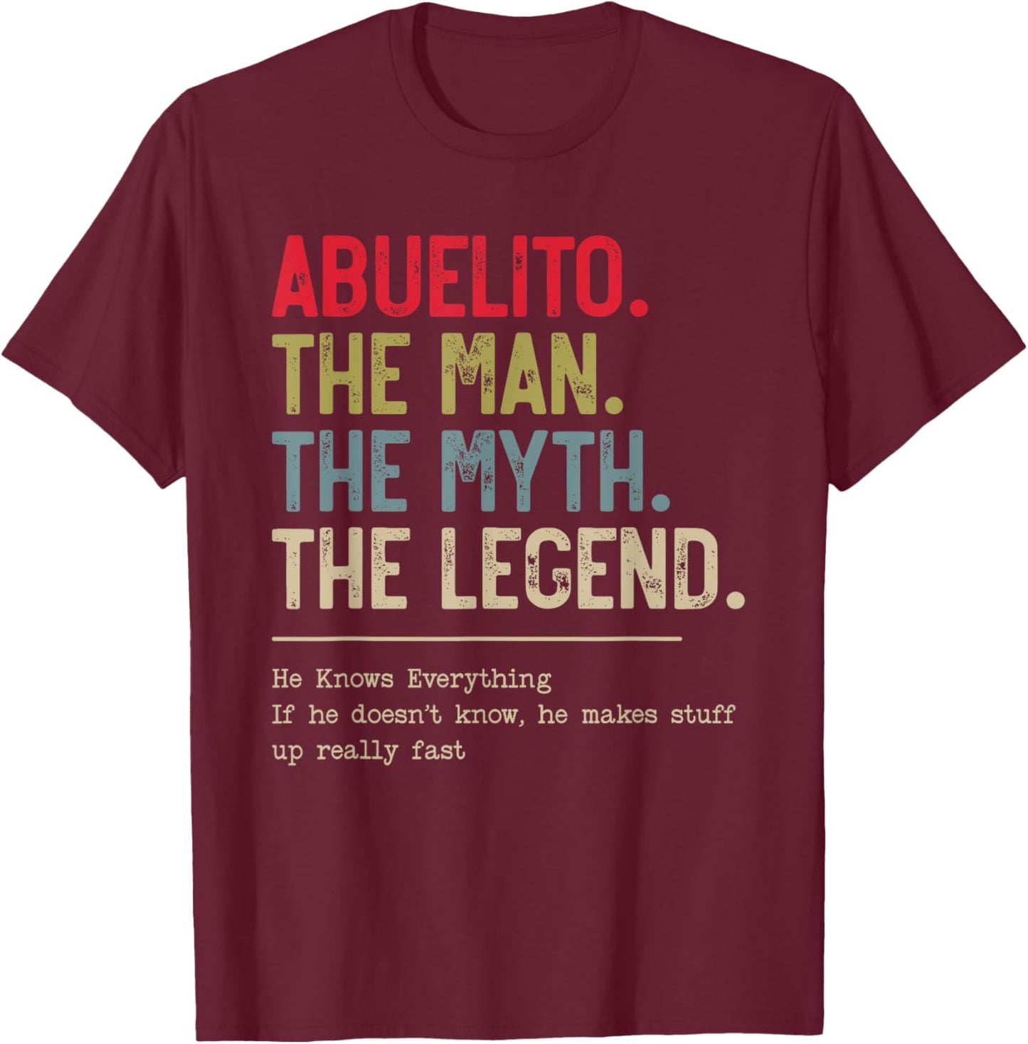 Abuelito The Man The Myth The Legend He Knows Everything T-Shirt - T-Shirt | Maroon