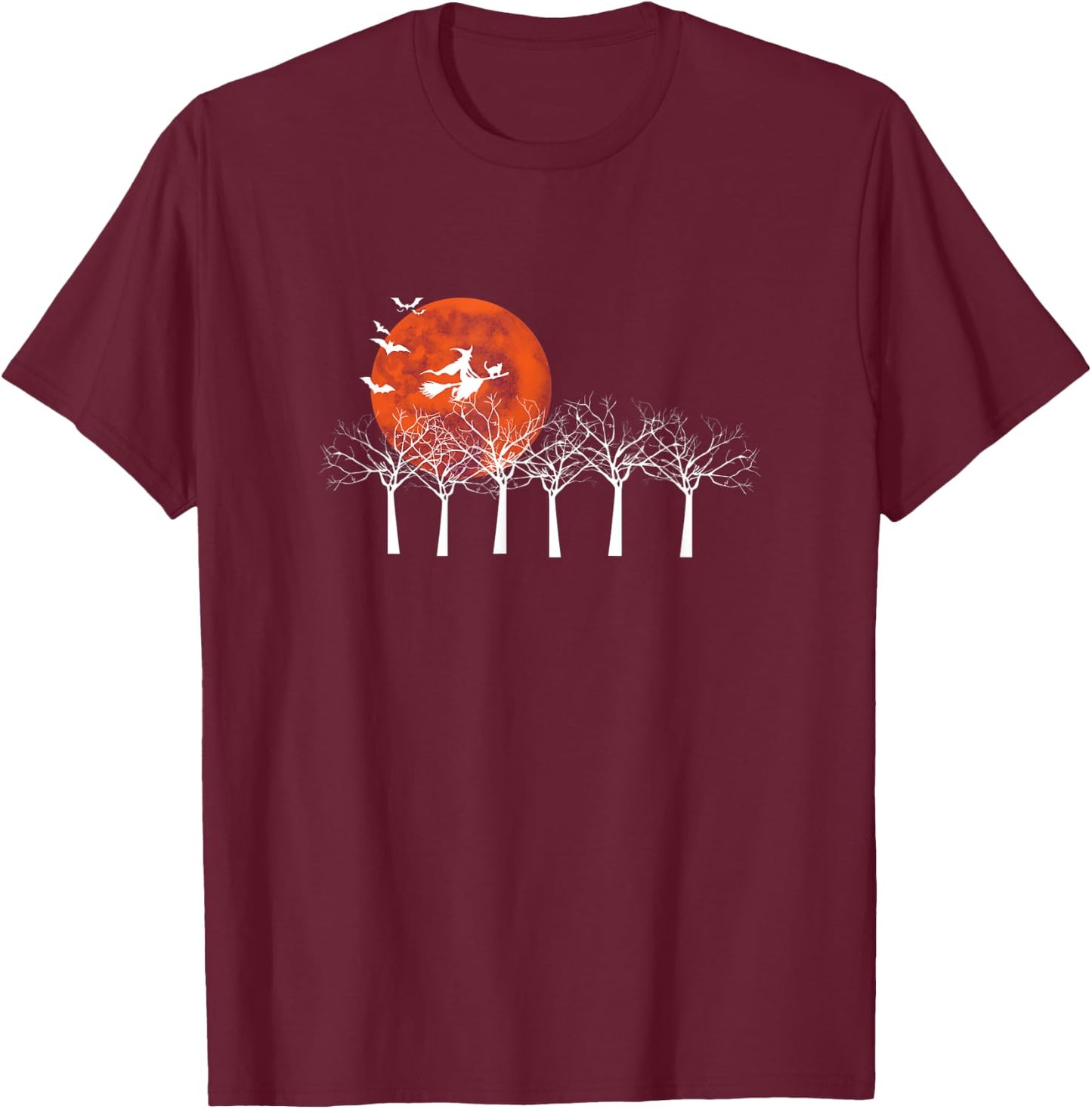 Halloween Witch Cat Moon Flight T-Shirt - T-Shirt | Maroon