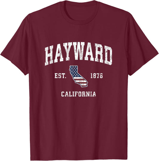 Hayward California CA Vintage American Flag Sports Design Kids Men T-Shirt - T-Shirt | Maroon
