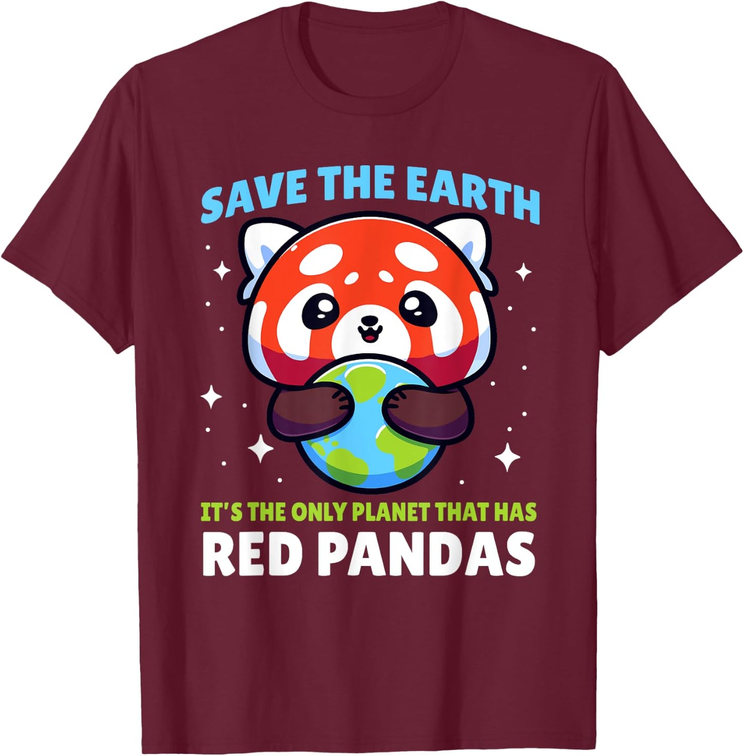 Save Earth Red Panda Design - Funny Animal Earth Day T-Shirt - T-Shirt | Maroon