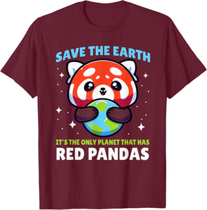 Save Earth Red Panda Design - Funny Animal Earth Day T-Shirt - T-Shirt | Maroon