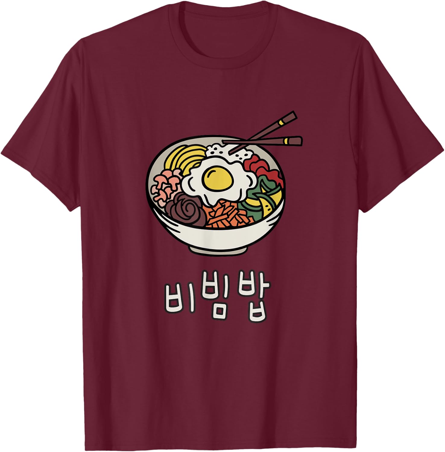 Bibimbap bowl korean food Hangeul characters Hangul T-Shirt - T-Shirt | Maroon