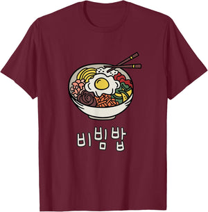 Bibimbap bowl korean food Hangeul characters Hangul T-Shirt - T-Shirt | Maroon