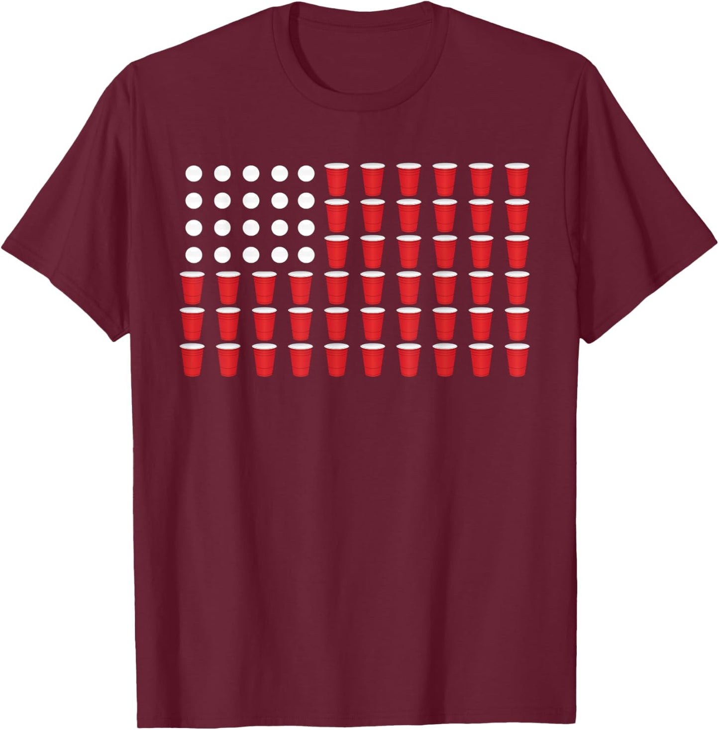 Beer Pong 4th of July American Flag USA America Drinking T-Shirt - T-Shirt | Maroon