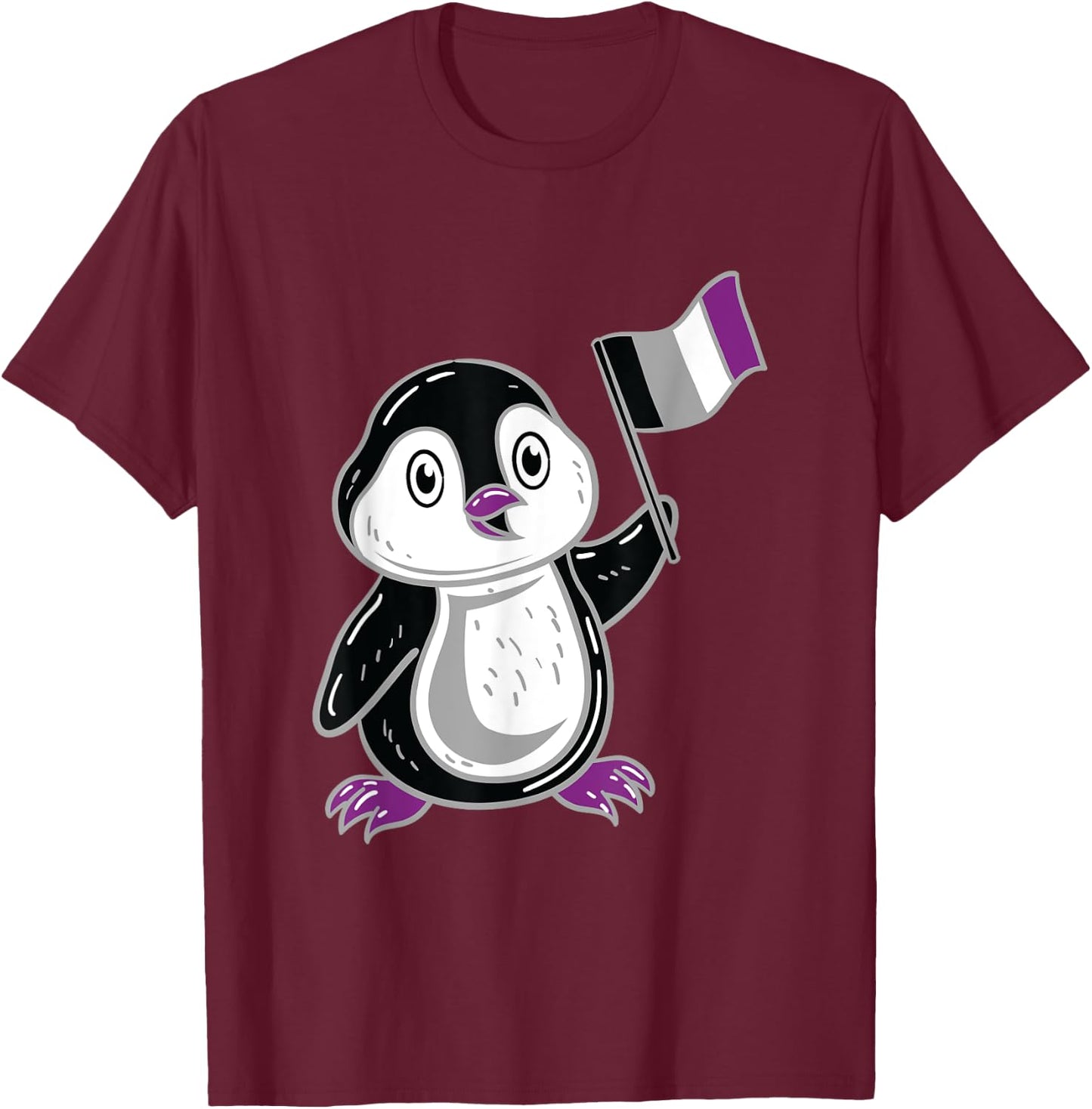 Penguin With Asexual Pride Flag T-Shirt - T-Shirt | Maroon
