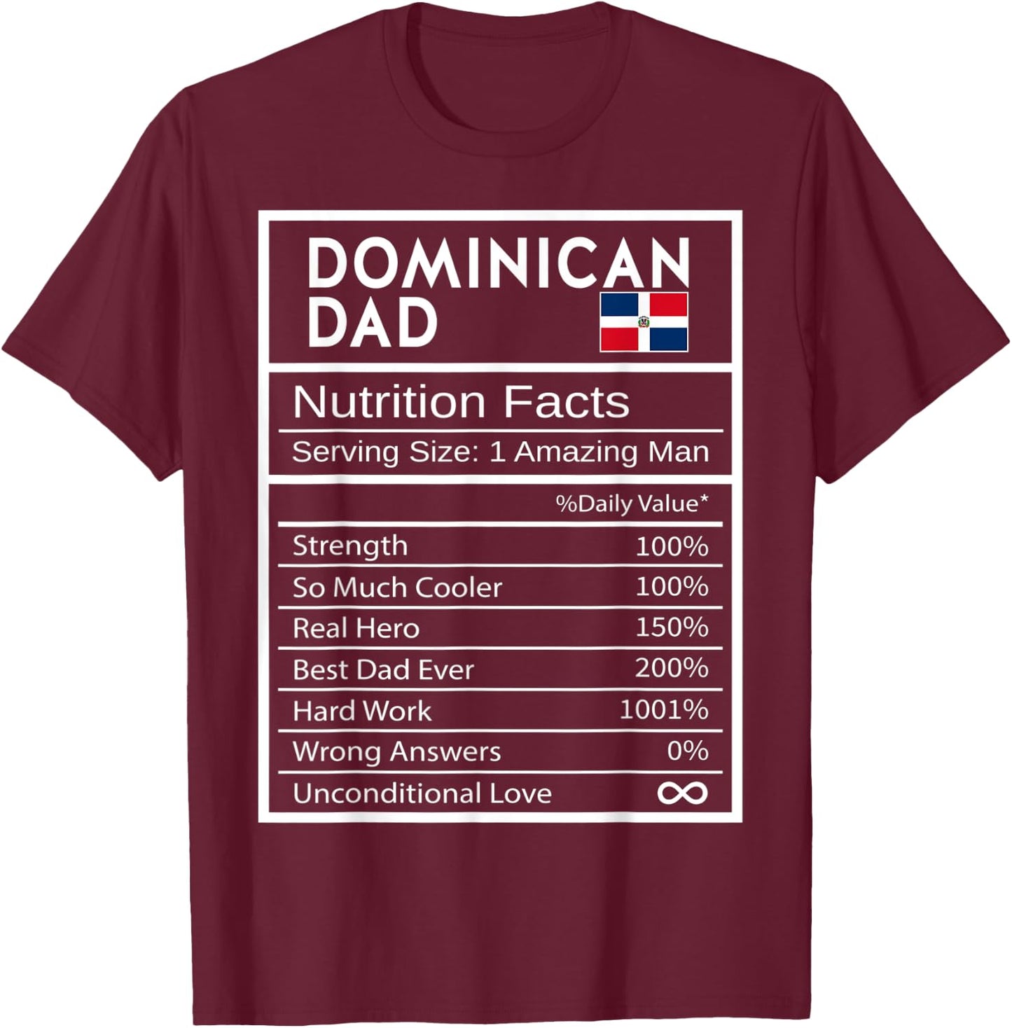 Dominican Dad Nutrition Facts National Pride Father's Day T-Shirt - T-Shirt | Maroon