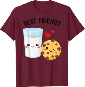 Milk and Cookie Best Friends Cute Kawaii Food & Drink Couple T-Shirt - T-Shirt | Maroon