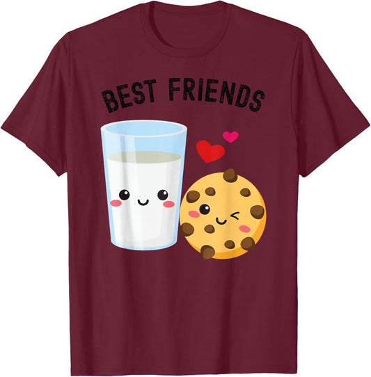 Milk and Cookie Best Friends Cute Kawaii Food & Drink Couple T-Shirt - T-Shirt | Maroon