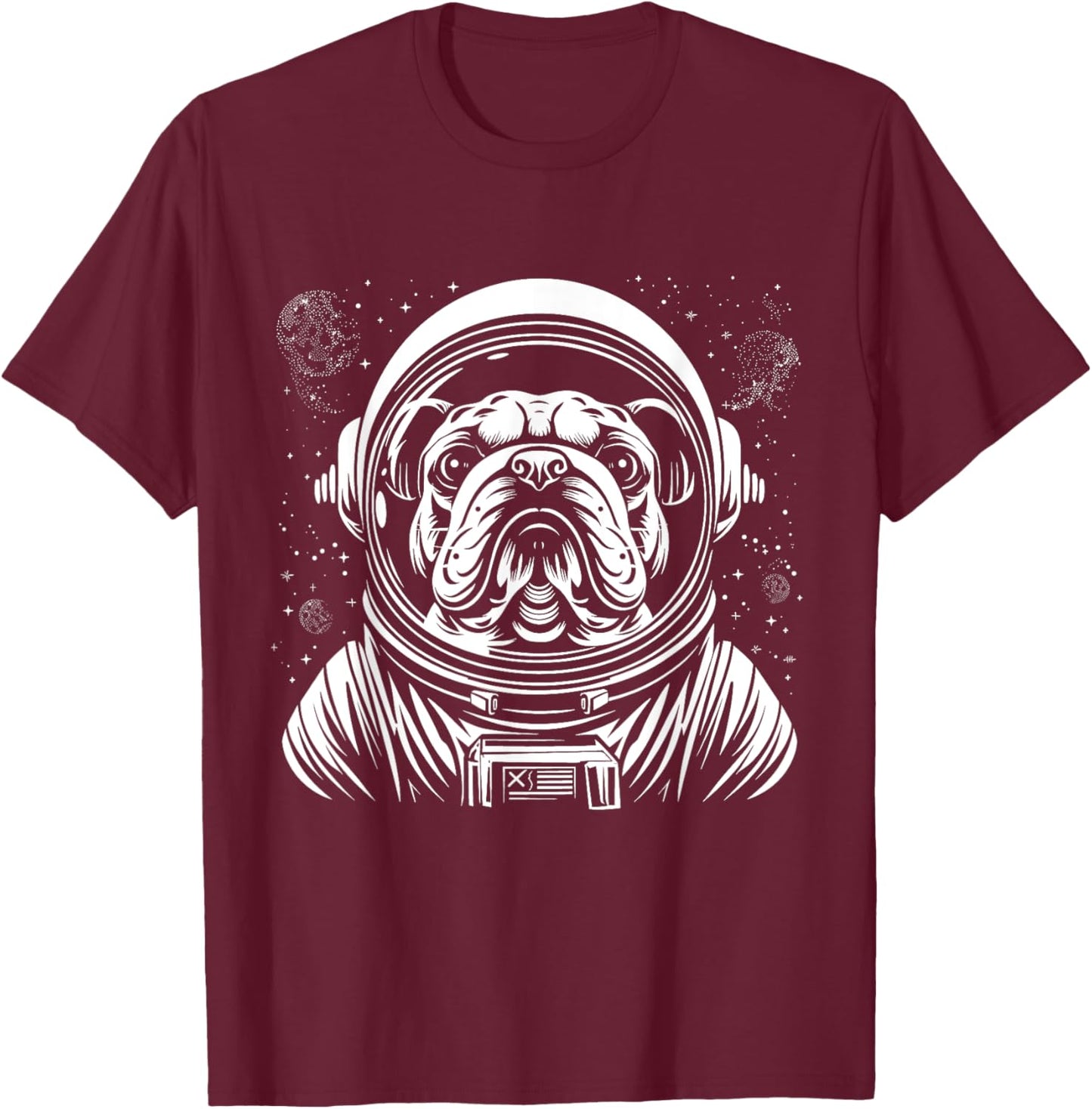 Bulldog Astronaut Funny Cute Dog Space Suit Men Women Kids T-Shirt - T-Shirt | Maroon