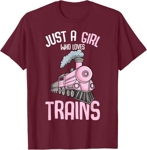 Just a Girl who Loves Trains Locomotive Train Toddler Kids T-Shirt - T-Shirt | Maroon