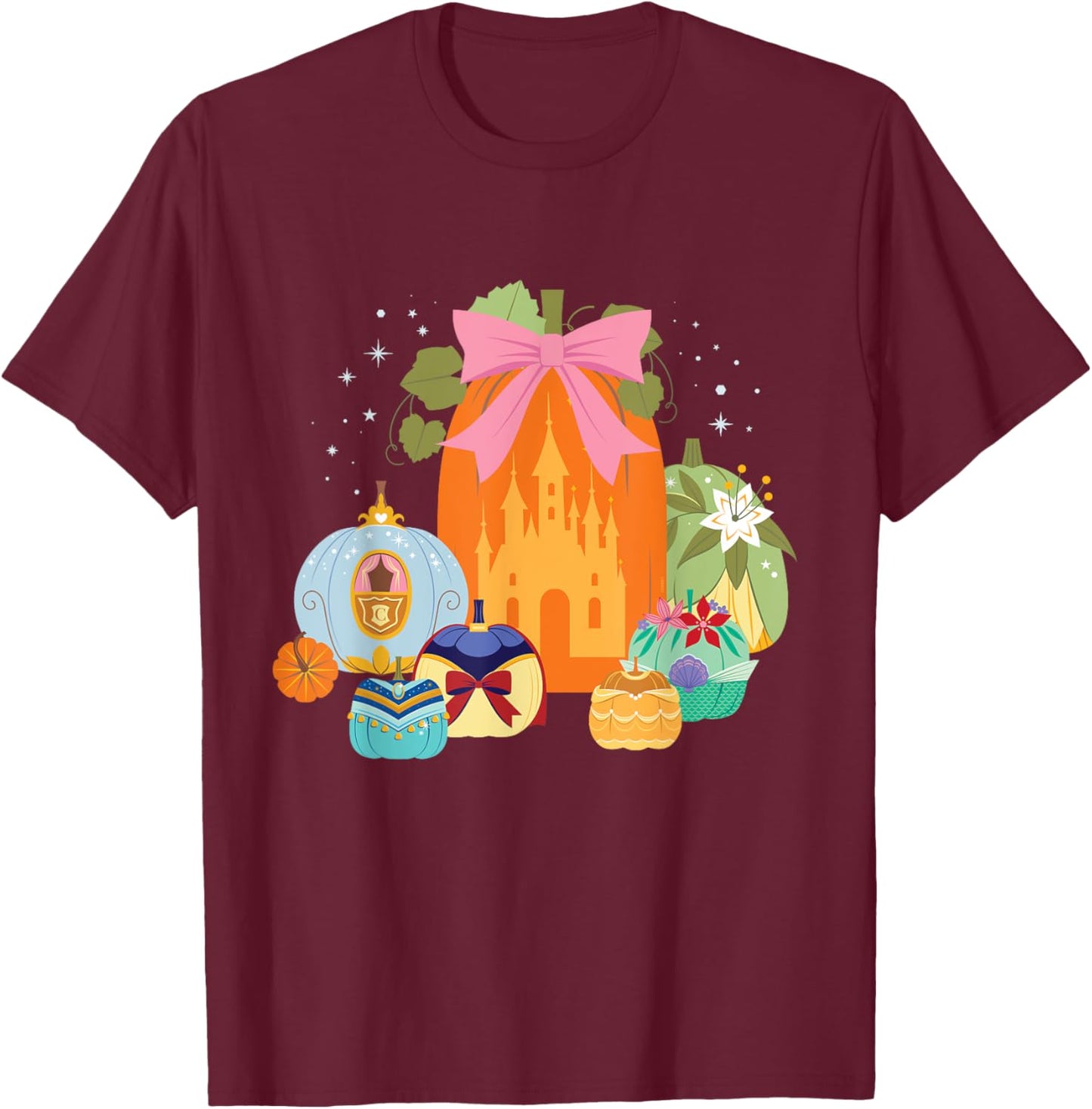Disney Princess Pumpkins Fall Princesses and Pumpkin Castle T-Shirt - T-Shirt | Maroon