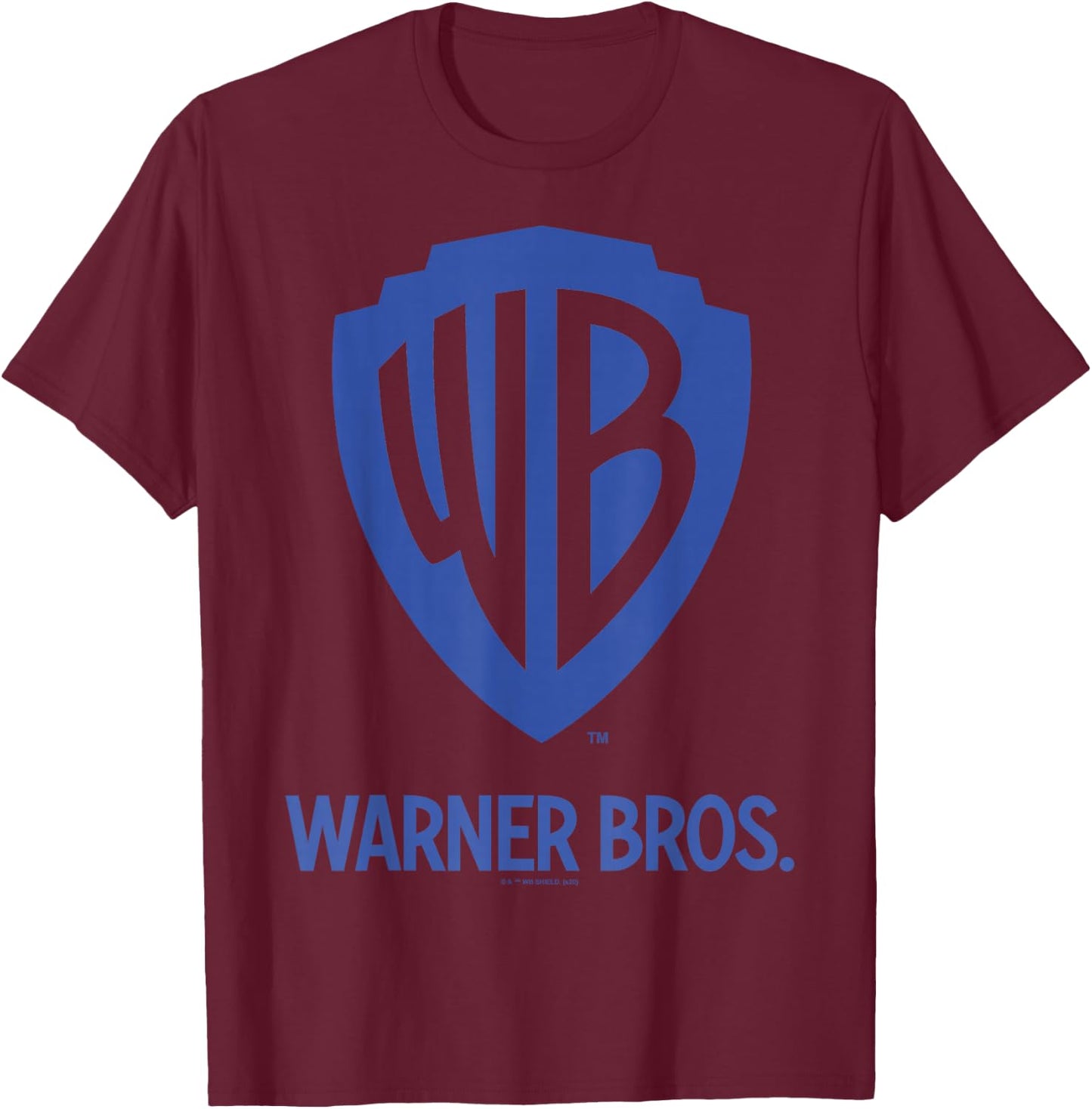 Warner Brothers WB Blue Logo Small T-Shirt - T-Shirt | Maroon