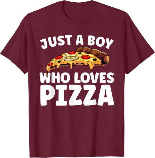 Cool Pizza Art Boys Italian Pizza Lover Novelty T-Shirt - T-Shirt | Maroon