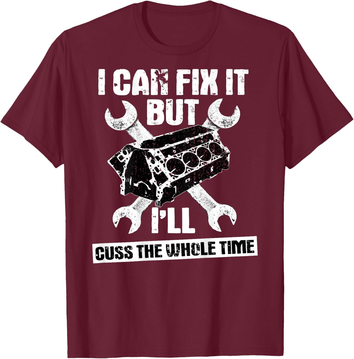 Mechanic Funny Car Repair Design On Back T-Shirt - T-Shirt | Maroon