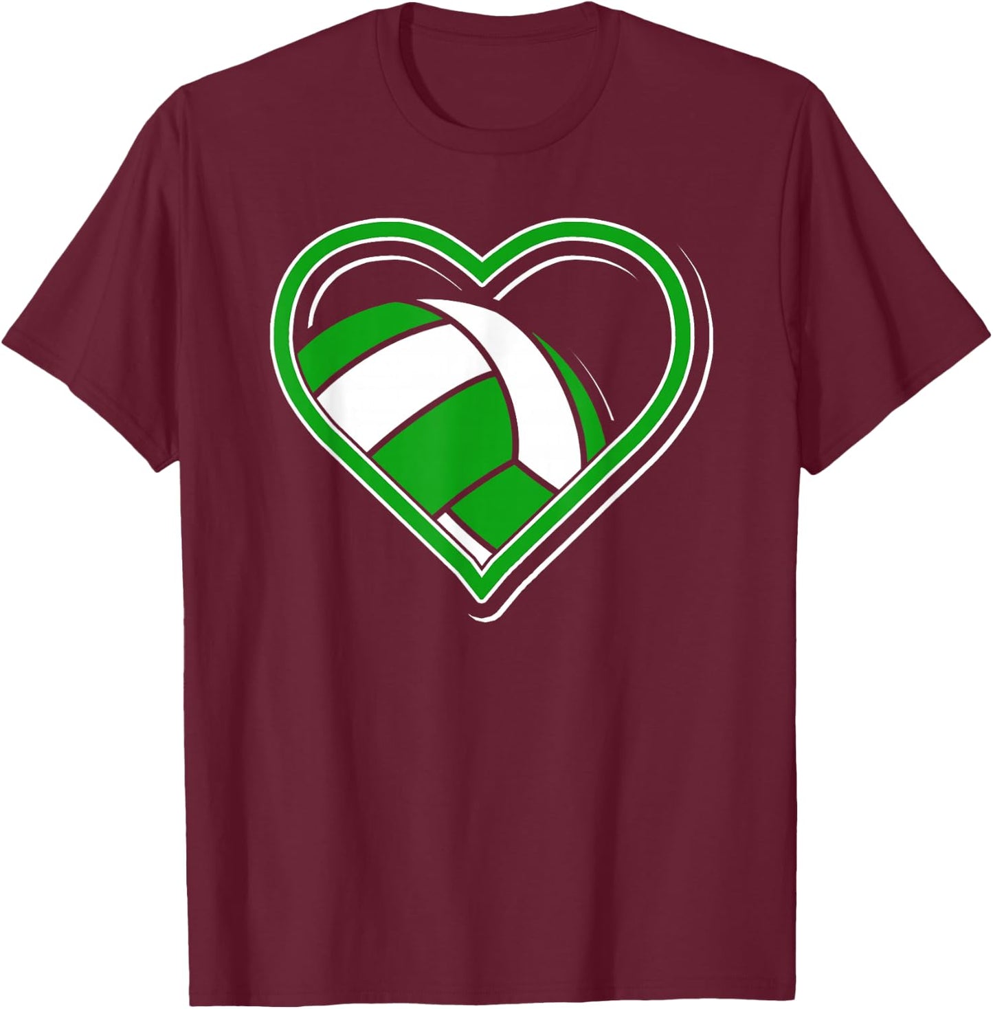Green Volleyball Heart for Volleyball Lovers T-Shirt - T-Shirt | Maroon
