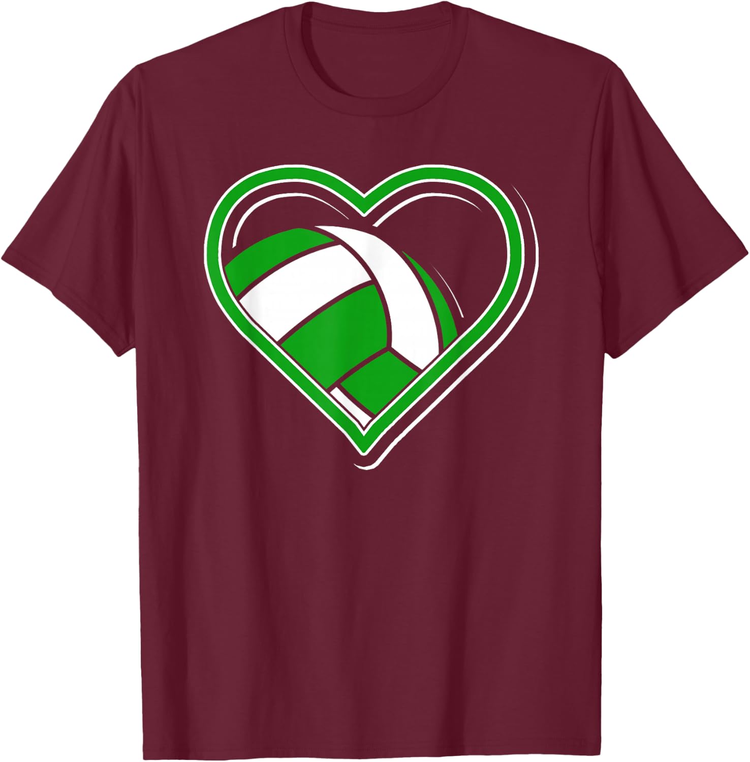 Green Volleyball Heart for Volleyball Lovers T-Shirt - T-Shirt | Maroon