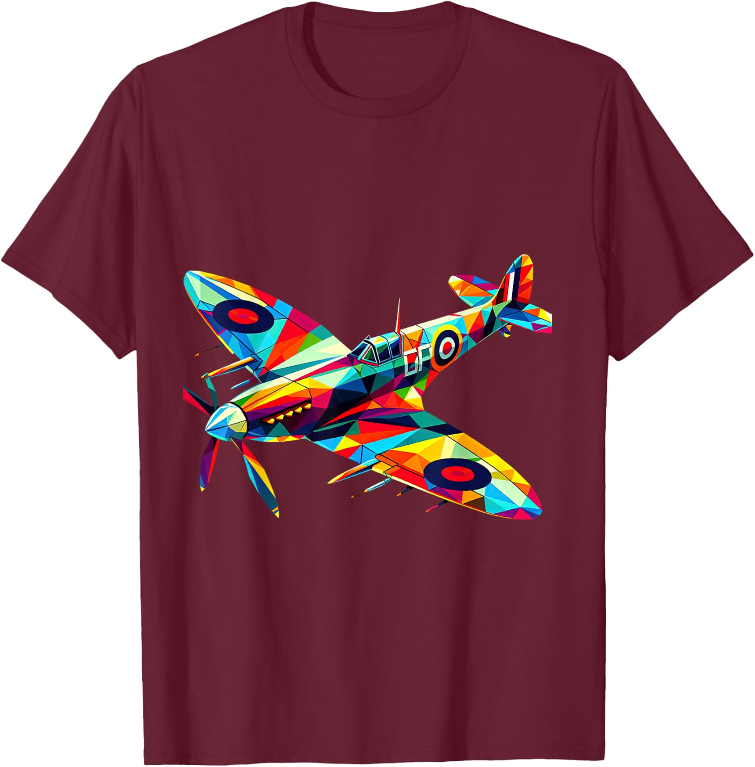 Spitfire Airplane Rainbow Color Splash Colorful Kids T-Shirt - T-Shirt | Maroon