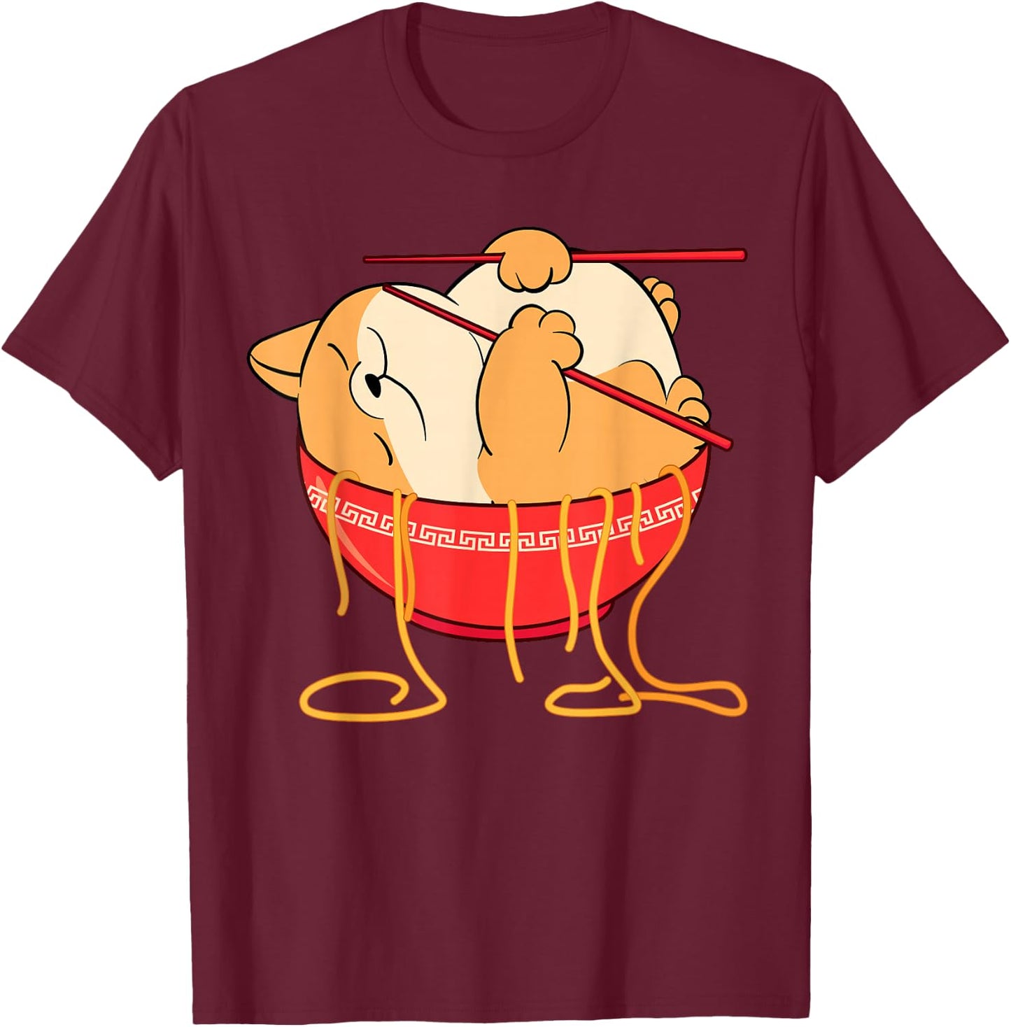 Funny Kawaii Neko Anime Cat Lover Japanese Ramen Noodles T-Shirt - T-Shirt | Maroon
