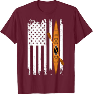 Kayak US Flag Kayaking Outdoor Adventurer Athletic Kayaker T-Shirt - T-Shirt | Maroon