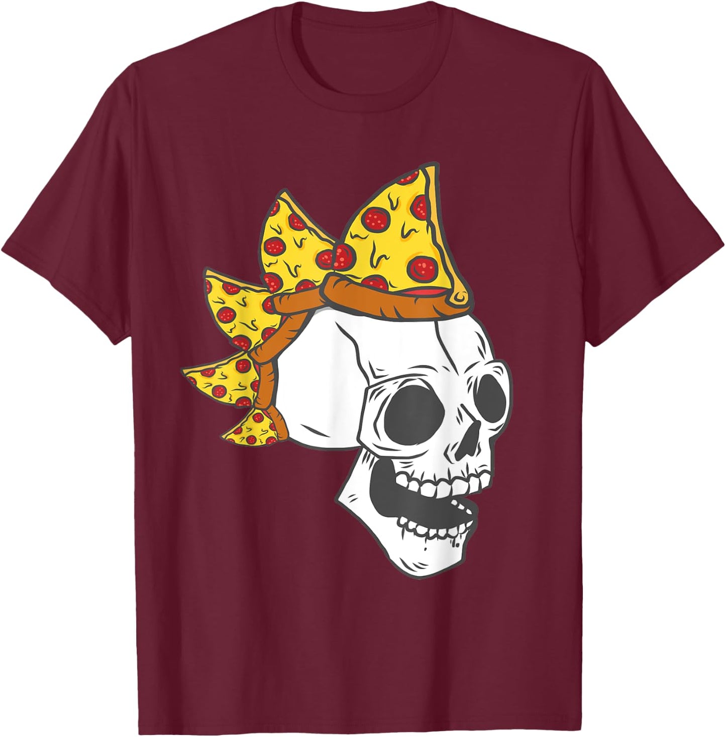 Pizza Mohawk Hair Rocker Skull Halloween Kids Costumes Gifts T-Shirt - T-Shirt | Maroon
