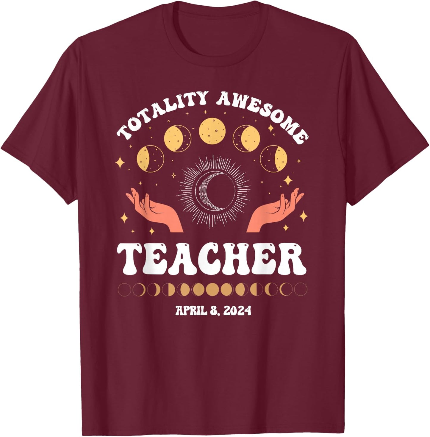 Vintage Solar Eclipse School Teacher 2024 April 8 Educator T-Shirt - T-Shirt | Maroon
