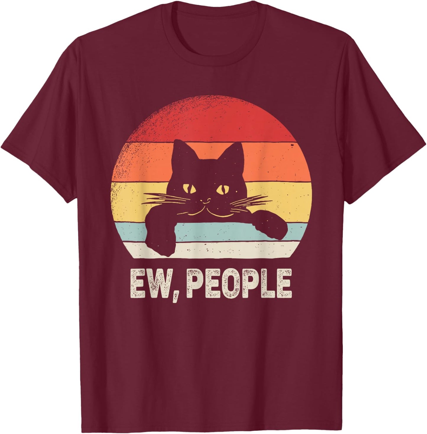 Vintage Retro Ew, People Black Cat T-Shirt - T-Shirt | Maroon