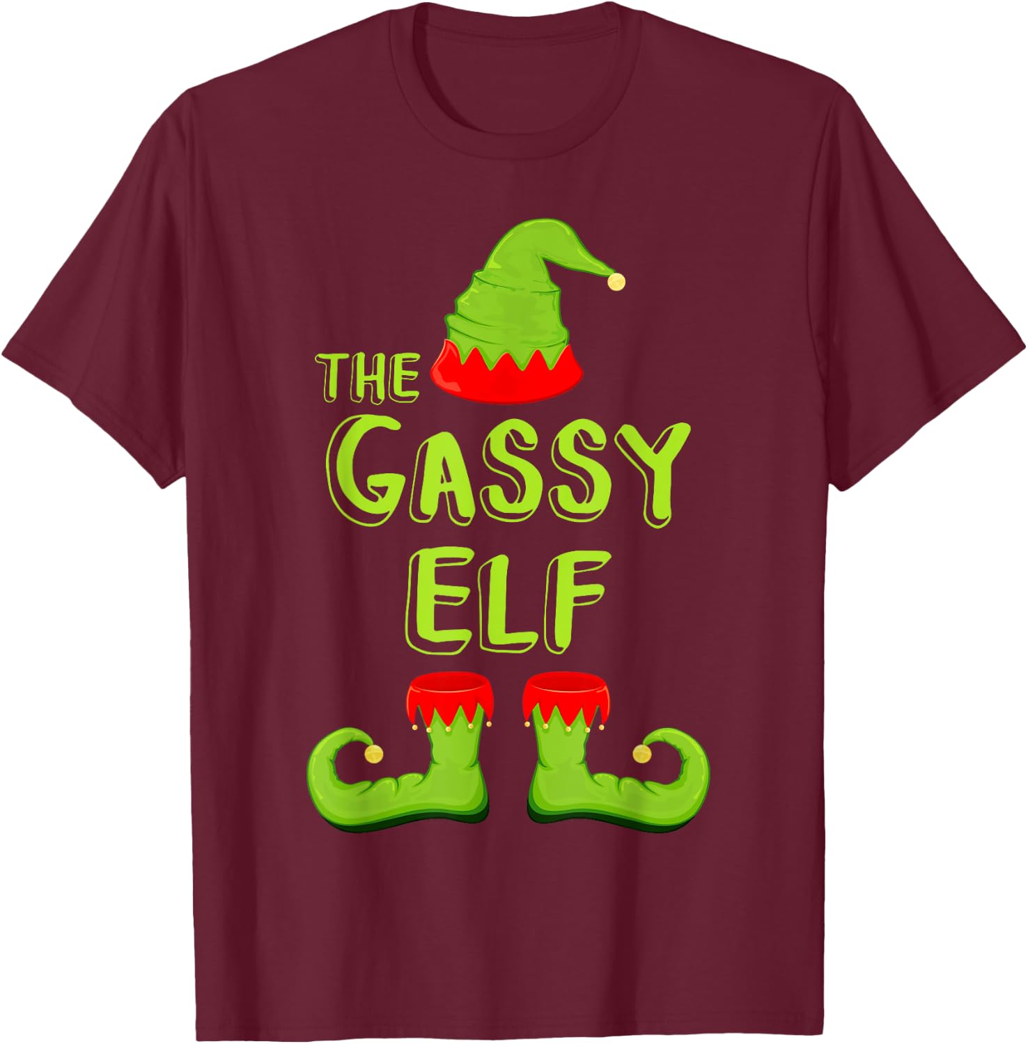 The Gassy Elf Matching Christmas Elf Shirt T-Shirt - T-Shirt | Maroon