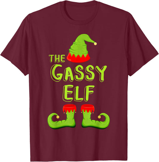 The Gassy Elf Matching Christmas Elf Shirt T-Shirt - T-Shirt | Maroon