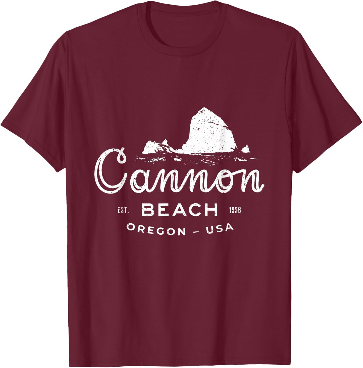 Haystack Rock Cannon Beach Oregon Vintage Travel Souvenir T-Shirt - T-Shirt | Maroon