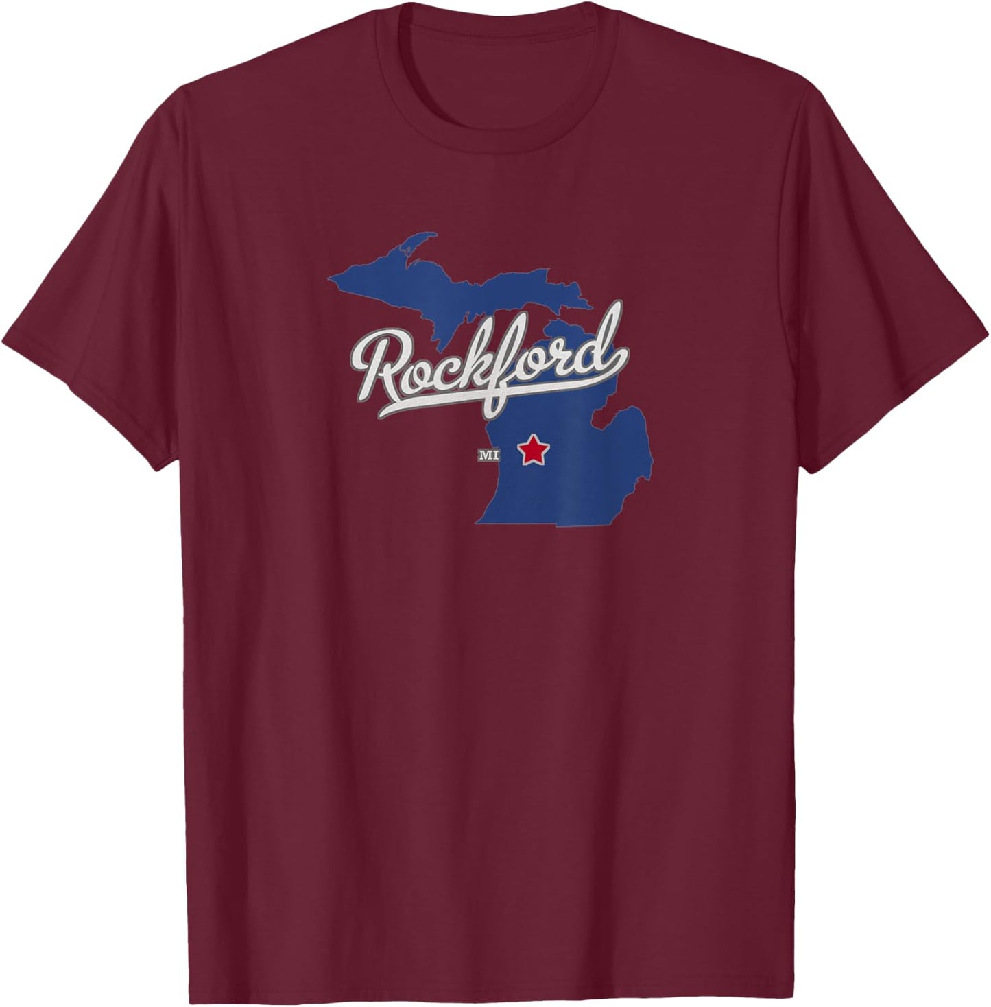 Rockford Michigan MI Map T-Shirt - T-Shirt | Maroon