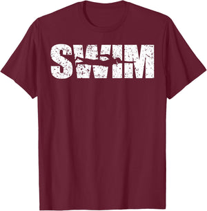 Distressed Look Swimming Gift Swimmers T-Shirt - T-Shirt | Maroon