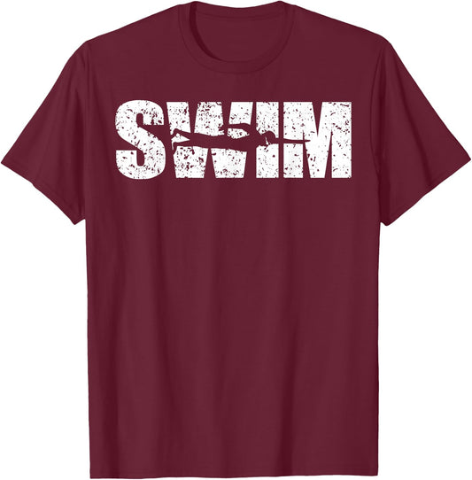 Distressed Look Swimming Gift Swimmers T-Shirt - T-Shirt | Maroon